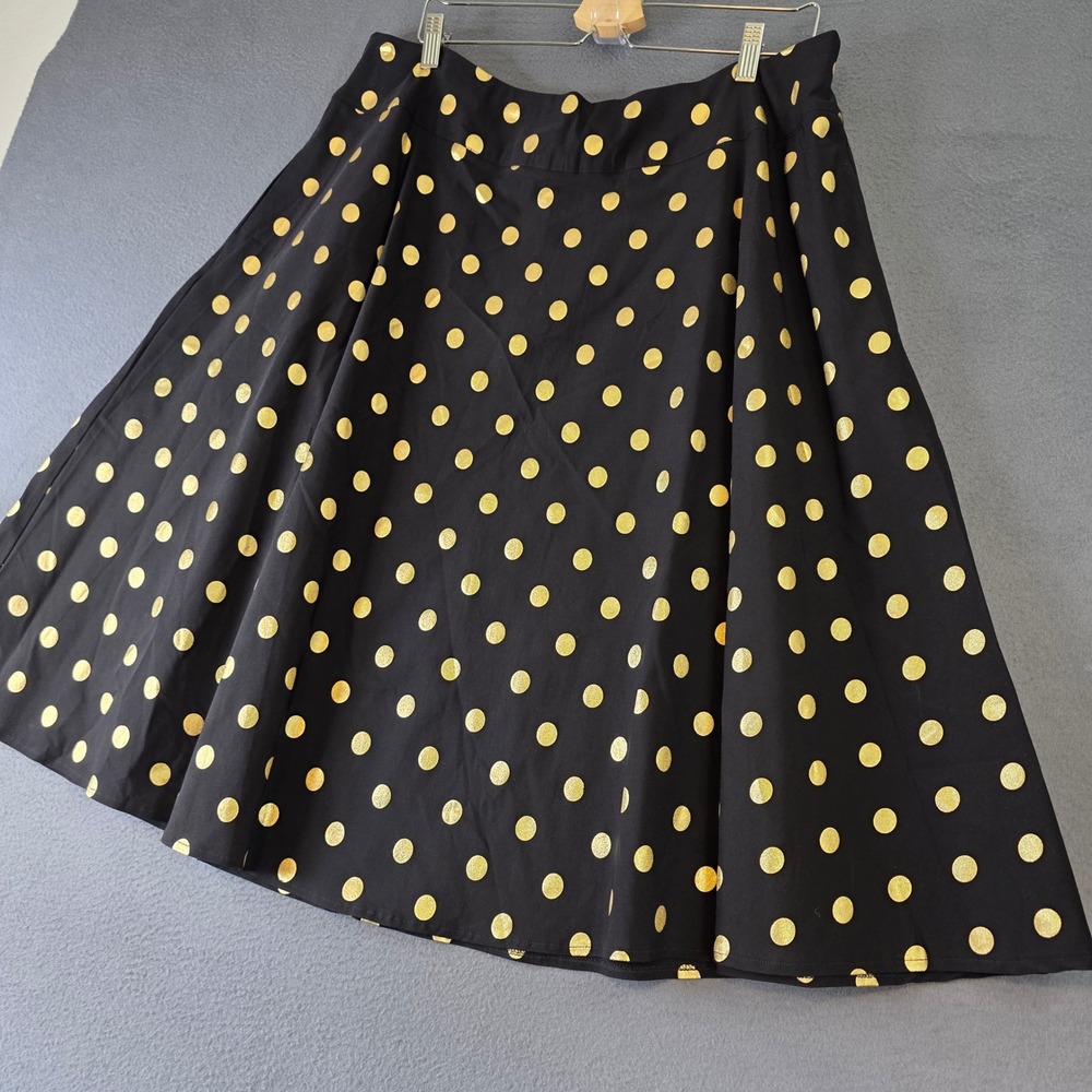 Unique Vintage Black & Gold Polka Dot A-Line Skirt 2X  Size Rockabilly 50s18
